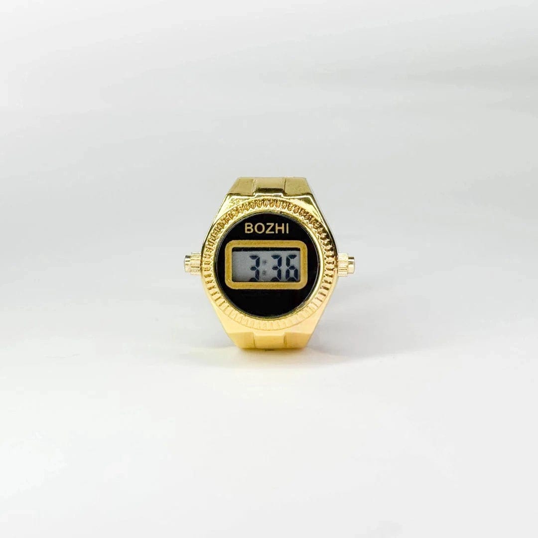 Bague Montre Dorée - Cadran Digital Noir