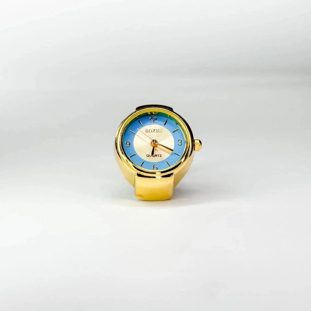 Bague Montre Dorée - Cadran Bicolore Bleu