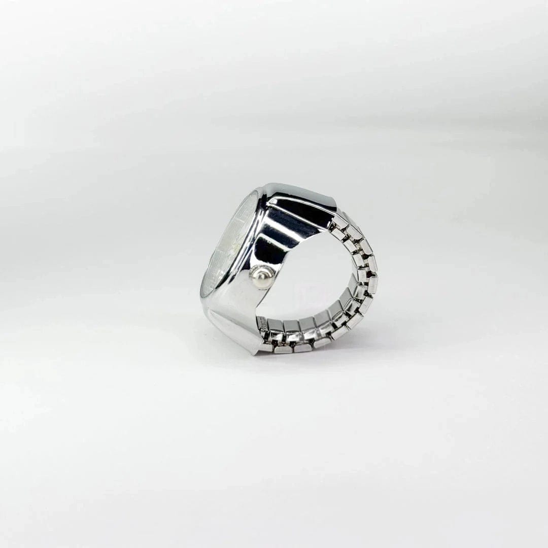 Vue de profil et détail des maillons de la Bague Montre Argent - Cadran Sobre